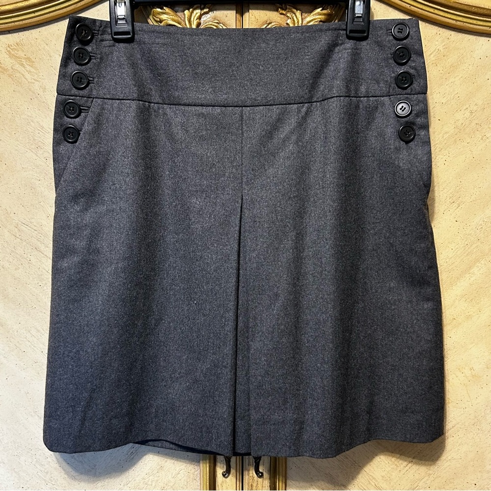 J Crew Gray Side Button Front Pocket Wool Skirt
